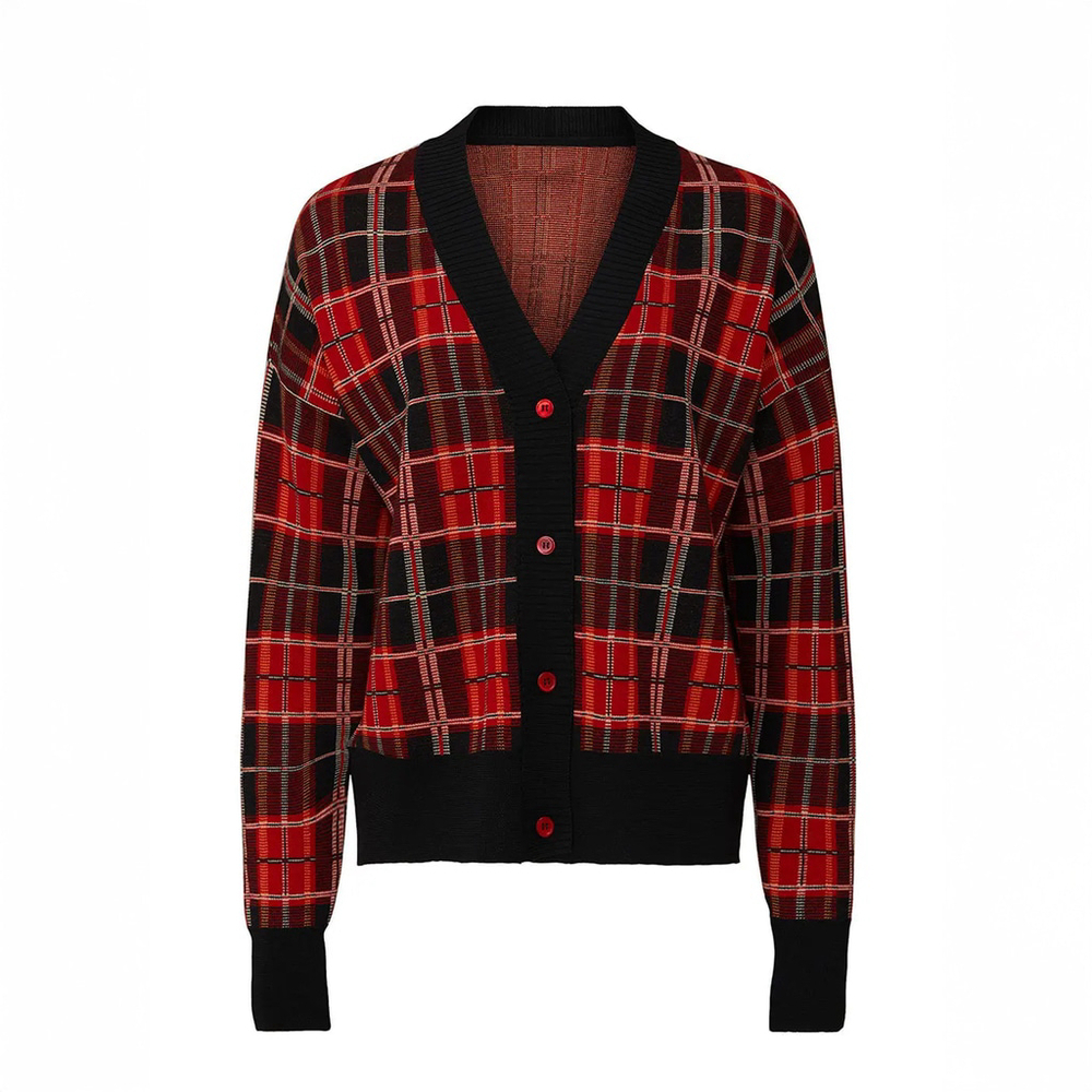 Marni Plaid Wool Cardigan Red and Black $990 - Size 36 | XS | US Women's 0